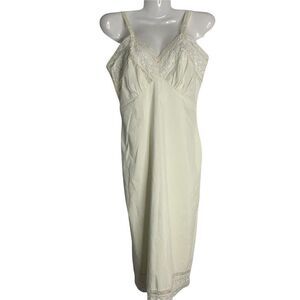 Vintage 60s Embroidered Midi Slip S Cream Floral Lace Adjustable Straps Cotton